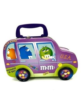 Vintage M&M's Van Car Tin Lunch Box 2002 Road Trip Travel Las Vegas Florida LA